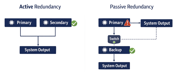 active and passive redundancy showing parallel systems and standby backup in automotive safety