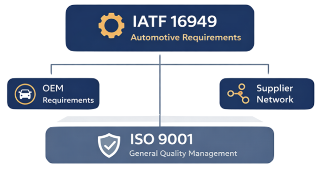IATF 16949 automotive quality management system for vehicle development and manufacturing