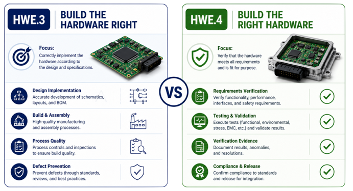 Comparison of verification against hardware design and verification against hardware requirements in ASPICE Hardware Engineering