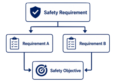ISO 26262 ASIL Decomposition illustrating how one ASIL D safety requirement can be implemented through two independent ASIL B channels