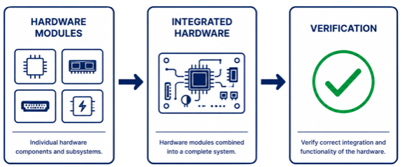 ISO 26262 Hardware Integration and Verification showing integration testing, interface verification, hardware testing, and verification of safety mechanisms